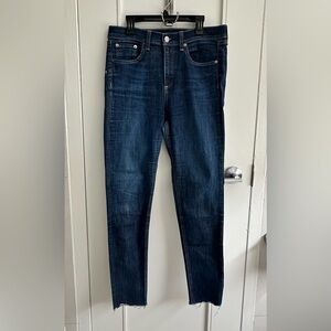 Rag & Bone Mad River High Rise Skinny Ankle Jeans 29 Dark Wash Stretch Raw Hem
